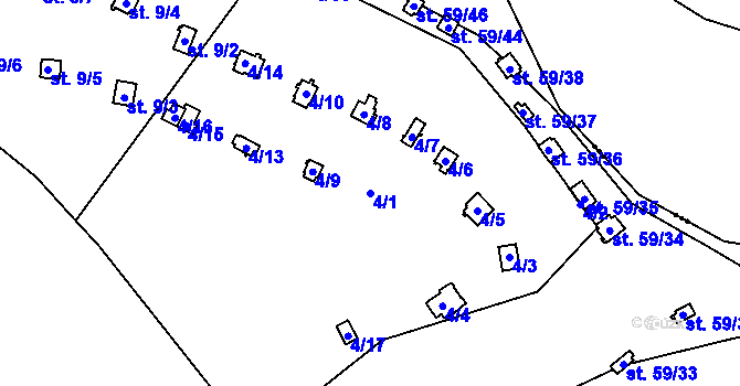 Parcela st. 4/1 v KÚ Jazovice, Katastrální mapa