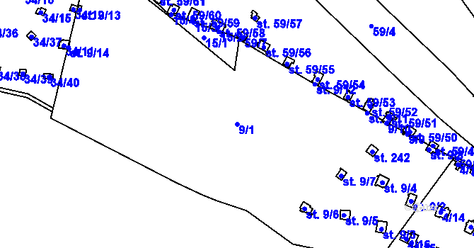 Parcela st. 9/1 v KÚ Jazovice, Katastrální mapa