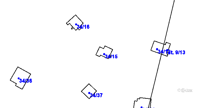 Parcela st. 34/15 v KÚ Jazovice, Katastrální mapa