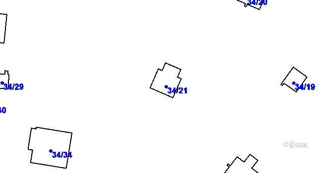 Parcela st. 34/21 v KÚ Jazovice, Katastrální mapa