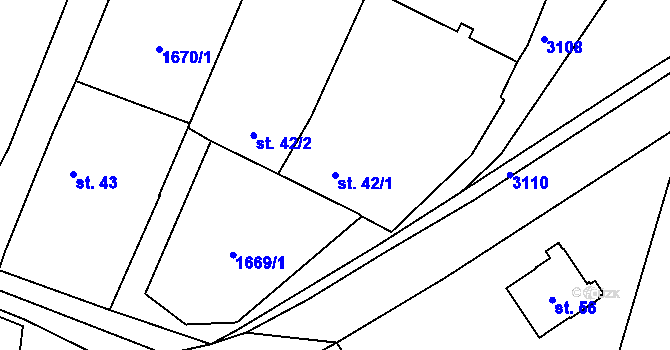 Parcela st. 42/1 v KÚ Jazovice, Katastrální mapa