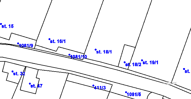 Parcela st. 18/1 v KÚ Nový Petřín, Katastrální mapa
