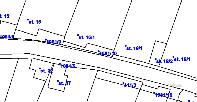 Parcela st. 1081/10 v KÚ Nový Petřín, Katastrální mapa