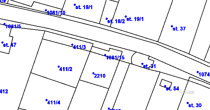 Parcela st. 1081/15 v KÚ Nový Petřín, Katastrální mapa