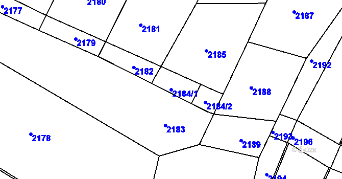 Parcela st. 2184/1 v KÚ Nový Petřín, Katastrální mapa