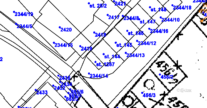 Parcela st. 144 v KÚ Starý Petřín, Katastrální mapa
