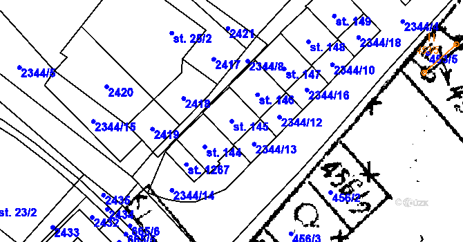 Parcela st. 145 v KÚ Starý Petřín, Katastrální mapa