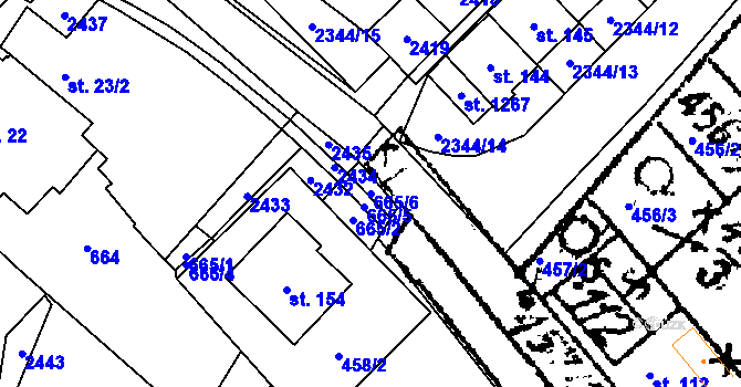 Parcela st. 665/6 v KÚ Starý Petřín, Katastrální mapa