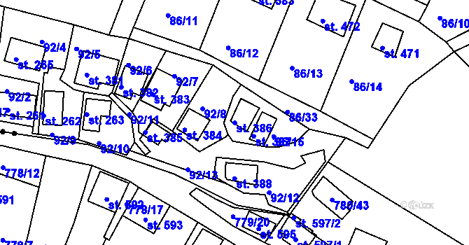 Parcela st. 386 v KÚ Sedlec u Starého Plzence, Katastrální mapa