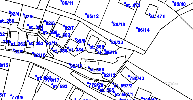 Parcela st. 387 v KÚ Sedlec u Starého Plzence, Katastrální mapa