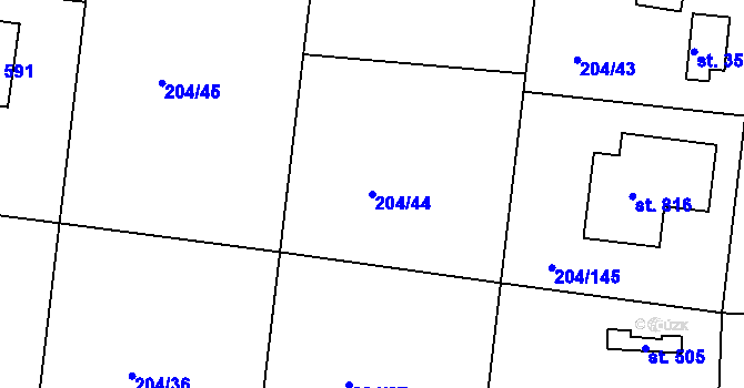 Parcela st. 204/44 v KÚ Sedlec u Starého Plzence, Katastrální mapa