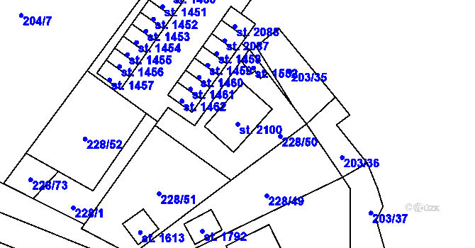 Parcela st. 2100 v KÚ Starý Plzenec, Katastrální mapa