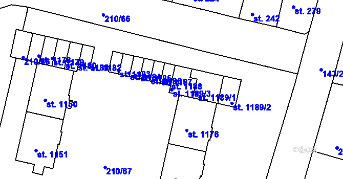 Parcela st. 1189/3 v KÚ Starý Plzenec, Katastrální mapa