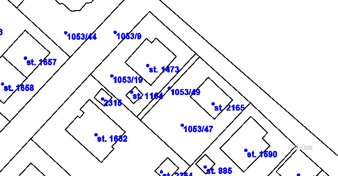 Parcela st. 1053/49 v KÚ Starý Plzenec, Katastrální mapa