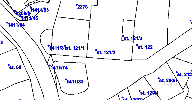 Parcela st. 121/2 v KÚ Starý Plzenec, Katastrální mapa