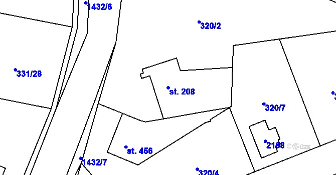 Parcela st. 208 v KÚ Starý Plzenec, Katastrální mapa