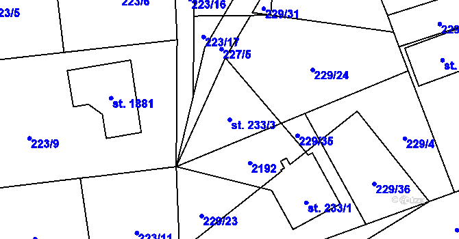 Parcela st. 233/3 v KÚ Starý Plzenec, Katastrální mapa