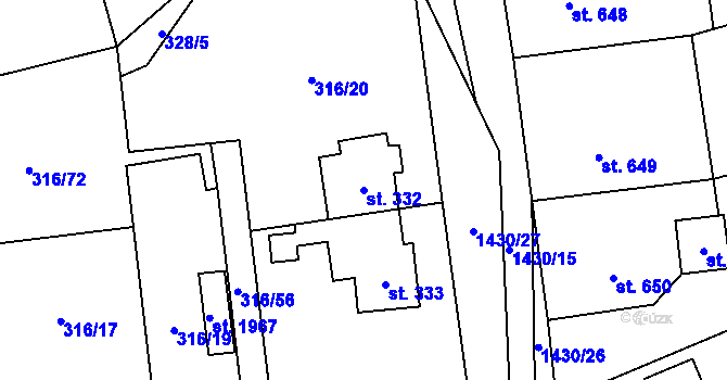 Parcela st. 332 v KÚ Starý Plzenec, Katastrální mapa