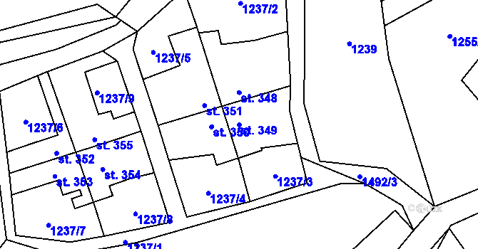 Parcela st. 349 v KÚ Starý Plzenec, Katastrální mapa