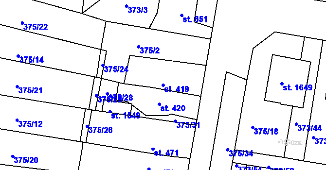 Parcela st. 419 v KÚ Starý Plzenec, Katastrální mapa