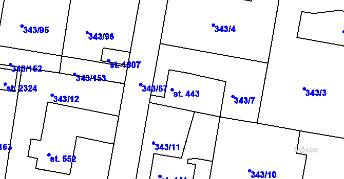 Parcela st. 443 v KÚ Starý Plzenec, Katastrální mapa