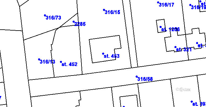 Parcela st. 453 v KÚ Starý Plzenec, Katastrální mapa