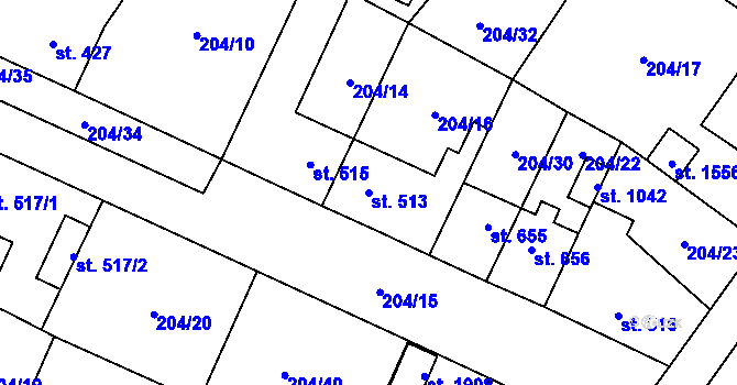 Parcela st. 513 v KÚ Starý Plzenec, Katastrální mapa