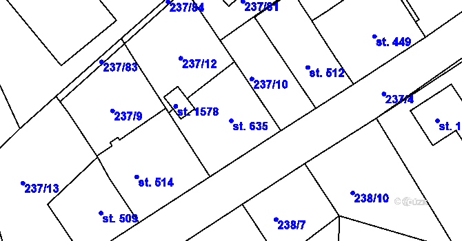 Parcela st. 635 v KÚ Starý Plzenec, Katastrální mapa