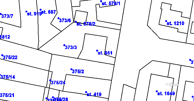 Parcela st. 651 v KÚ Starý Plzenec, Katastrální mapa