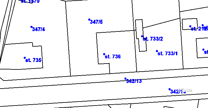Parcela st. 736 v KÚ Starý Plzenec, Katastrální mapa