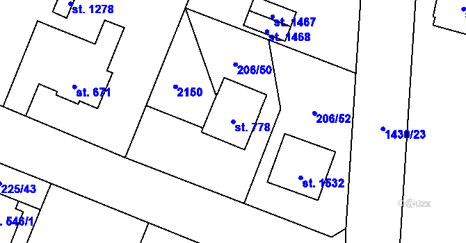 Parcela st. 778 v KÚ Starý Plzenec, Katastrální mapa