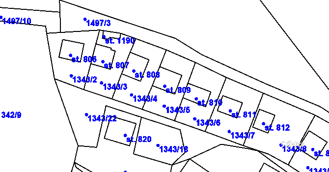 Parcela st. 809 v KÚ Starý Plzenec, Katastrální mapa