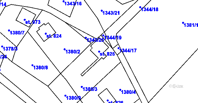 Parcela st. 825 v KÚ Starý Plzenec, Katastrální mapa