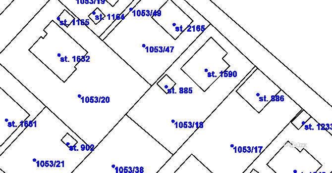 Parcela st. 885 v KÚ Starý Plzenec, Katastrální mapa