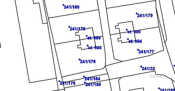 Parcela st. 988 v KÚ Starý Plzenec, Katastrální mapa