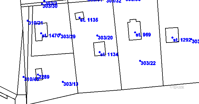 Parcela st. 1134 v KÚ Starý Plzenec, Katastrální mapa