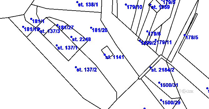 Parcela st. 1141 v KÚ Starý Plzenec, Katastrální mapa