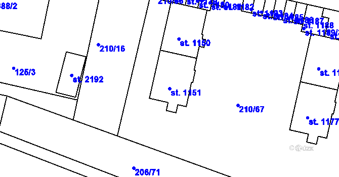 Parcela st. 1151 v KÚ Starý Plzenec, Katastrální mapa