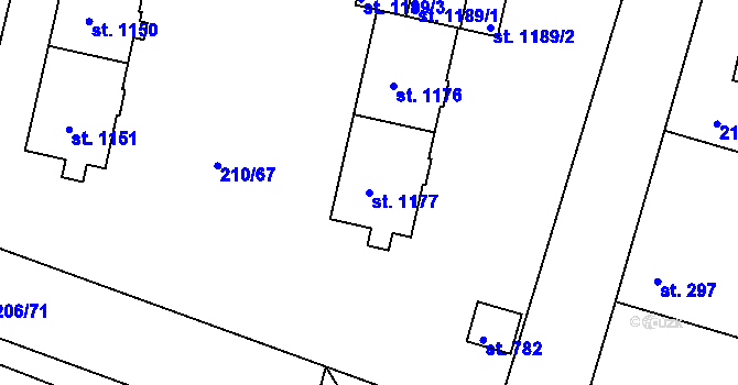 Parcela st. 1177 v KÚ Starý Plzenec, Katastrální mapa