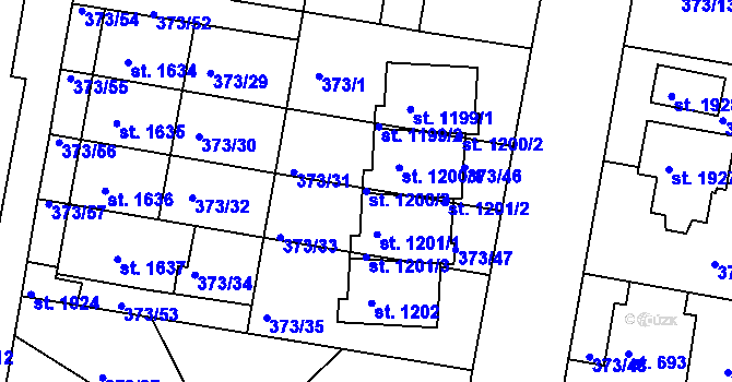 Parcela st. 1200/3 v KÚ Starý Plzenec, Katastrální mapa