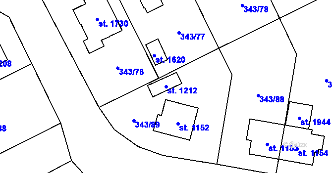 Parcela st. 1212 v KÚ Starý Plzenec, Katastrální mapa