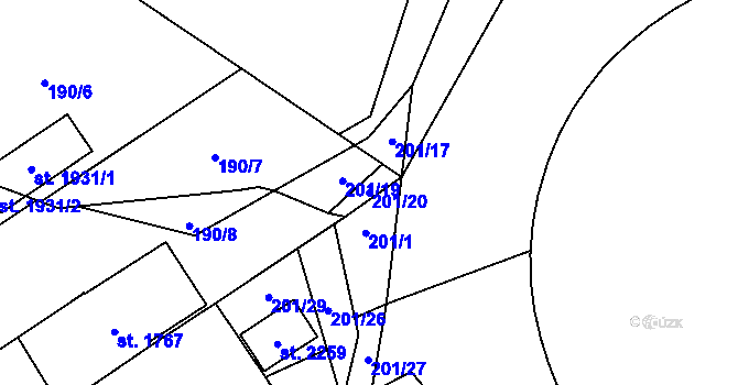 Parcela st. 201/20 v KÚ Starý Plzenec, Katastrální mapa
