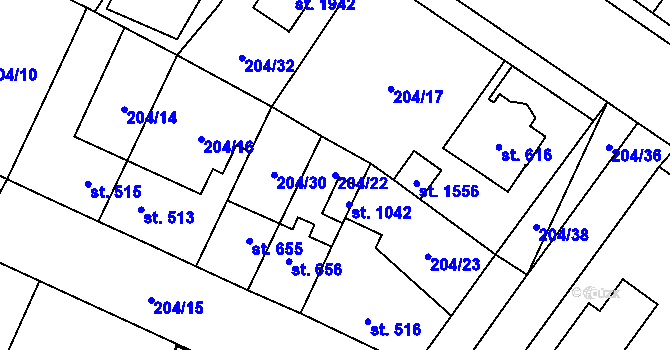 Parcela st. 204/22 v KÚ Starý Plzenec, Katastrální mapa