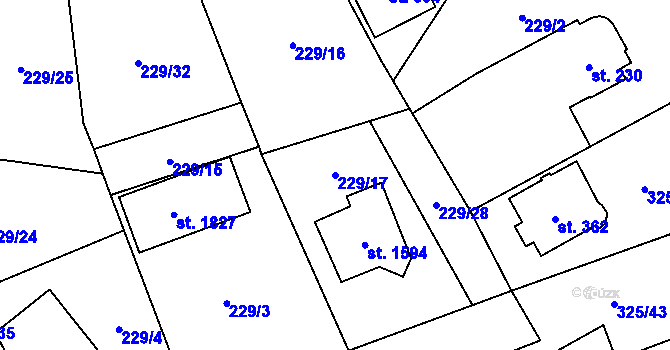 Parcela st. 229/17 v KÚ Starý Plzenec, Katastrální mapa