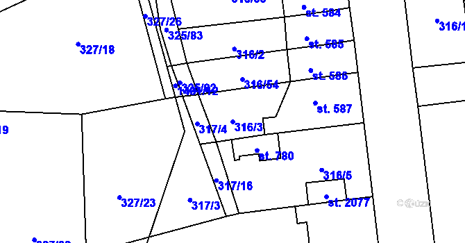 Parcela st. 316/3 v KÚ Starý Plzenec, Katastrální mapa