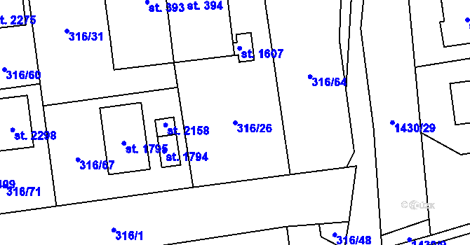 Parcela st. 316/26 v KÚ Starý Plzenec, Katastrální mapa