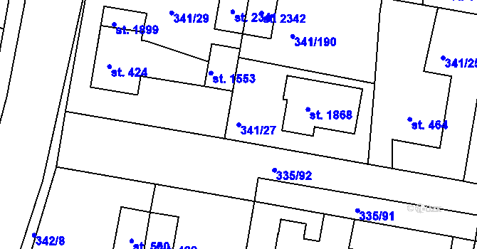 Parcela st. 341/27 v KÚ Starý Plzenec, Katastrální mapa
