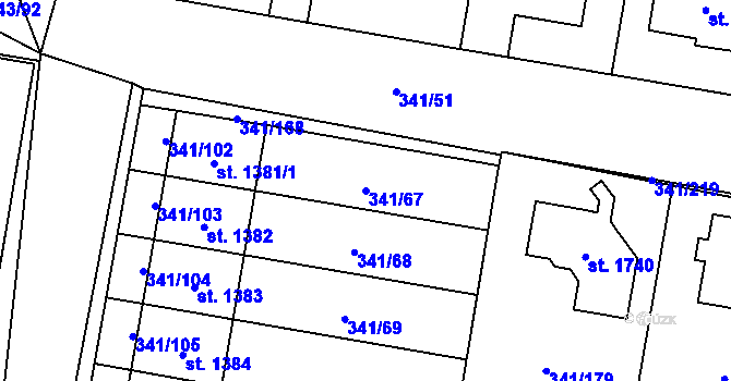 Parcela st. 341/67 v KÚ Starý Plzenec, Katastrální mapa