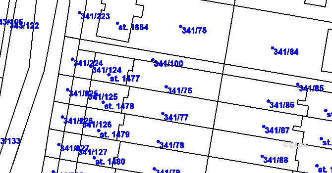Parcela st. 341/76 v KÚ Starý Plzenec, Katastrální mapa