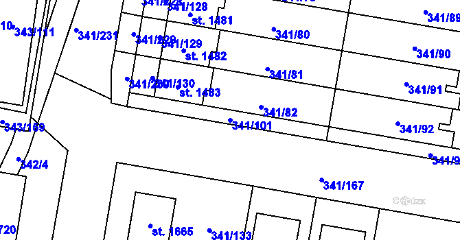 Parcela st. 341/101 v KÚ Starý Plzenec, Katastrální mapa